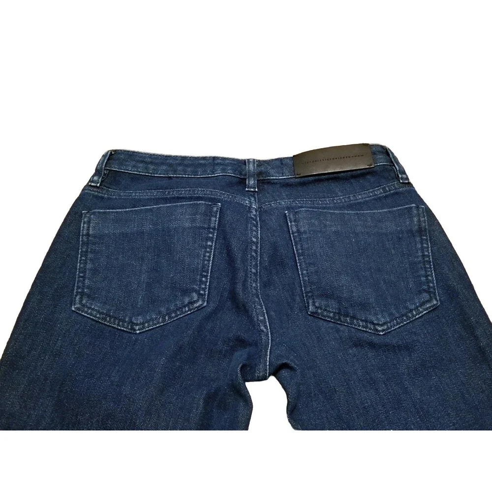 Victoria Beckham Jeans Women's 24 Wide Leg Raw Hem Cropped Dark Wash (28x25.5)